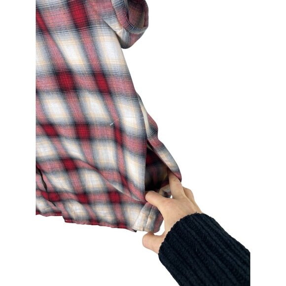 Vince Heritage Plaid Cowl Neck Button Down Roll Tab Holiday Top - Picture 4 of 8